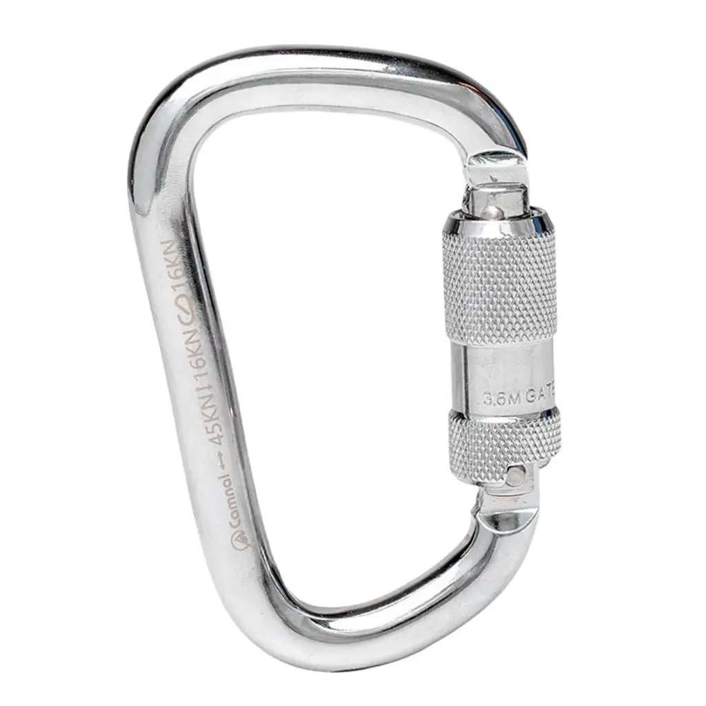 Twist Lock Climbing Carabiner Clips, Auto Locking and Heavy Duty, Perfect for Climbing and Rappelling, 45KN, Silver