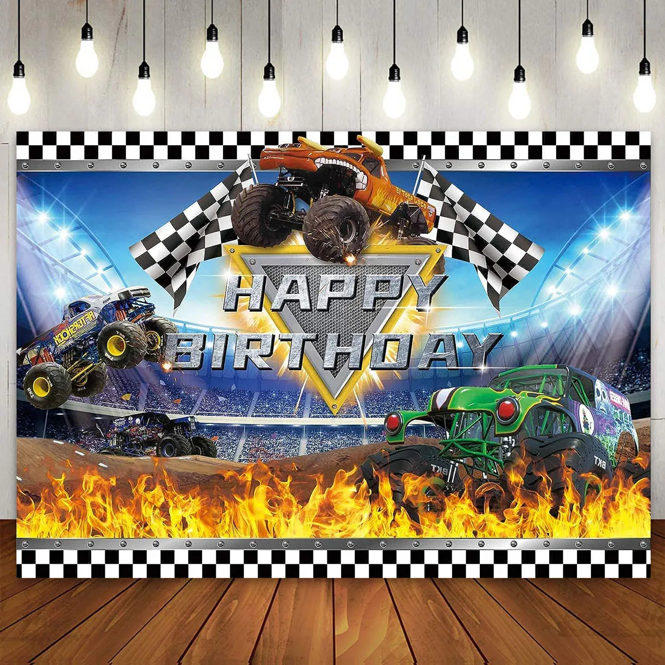 Monster Truck Theme Birthday Party Decoration Banner Backdrop Car Grave Digger for Kids Baby Boys Photography Background Vinyl