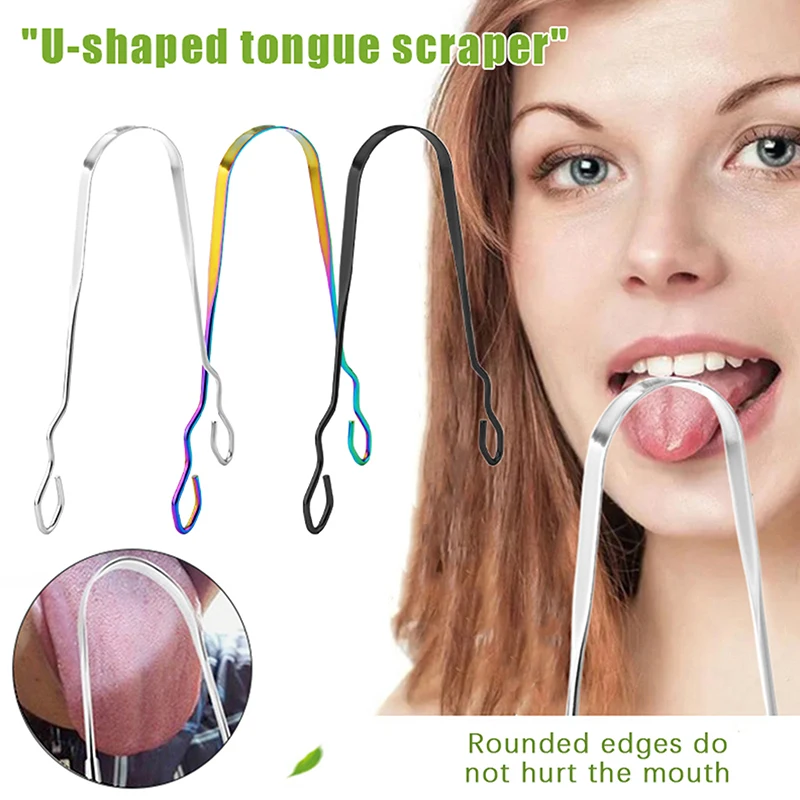 Diamond Handle U-shaped Tongue Scrapers Stainless Steel Oral Cleaning And Care Tool Reduce Bad Breath Oral Health Supplies