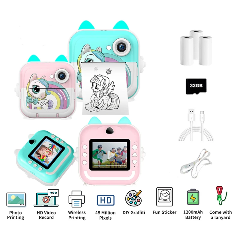 Children Digital Camera For Photography Instant Print Photo Kids Camera Mini Thermal Paper Printer Video Educational Toys Gift