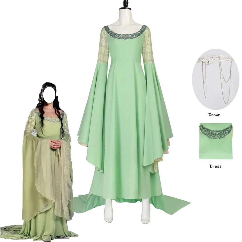 

Movie Arwen Cosplay Costume Green Flare Sleeve Long Gown Halloween Masquerade Carnival Party Outfits for Women