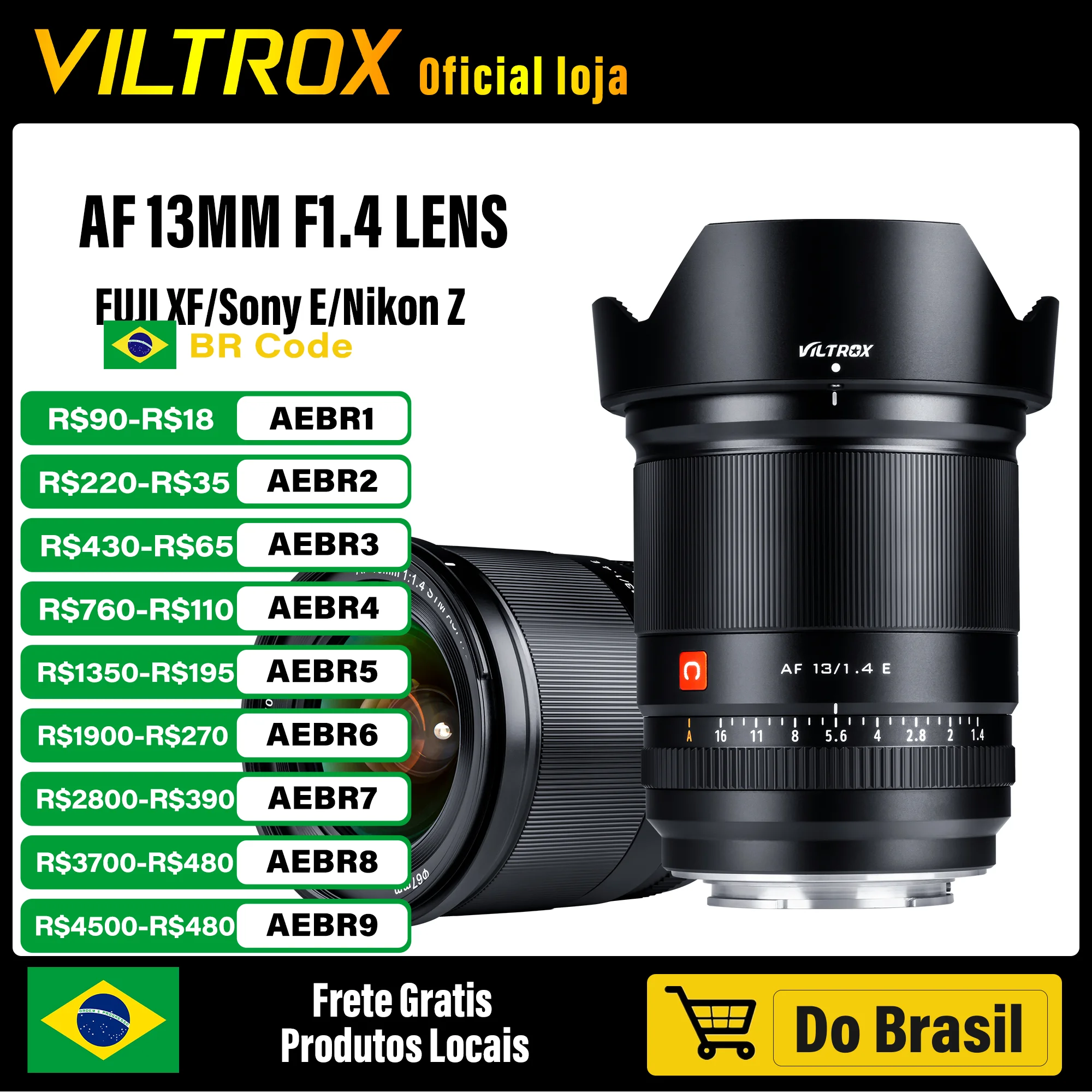 Estoque Brasil Viltrox 13mm f1.4 para 13mm sony e lente lentes fuji x lente câmera foco automático ultra grande angular APS-C vlog lentes Sony zve10 A6600 a6700 fx30 A6500 ZV-E10 II