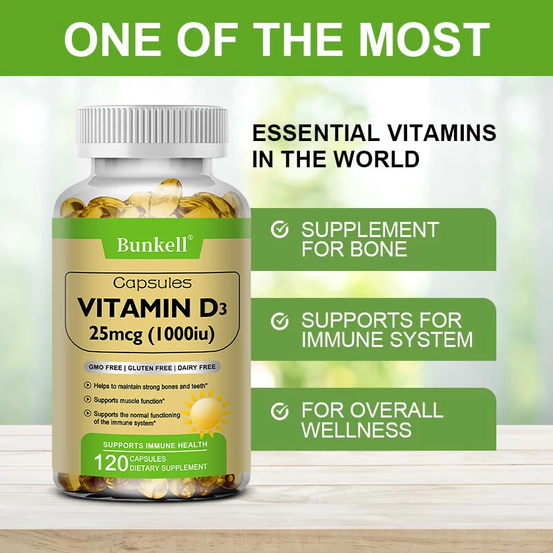 Vitamin D3 1000 IU Weekly Supplement - 120 Capsules - Strong Bones & Teeth, Immune Support, Muscle Health, Vitamin D Supplement