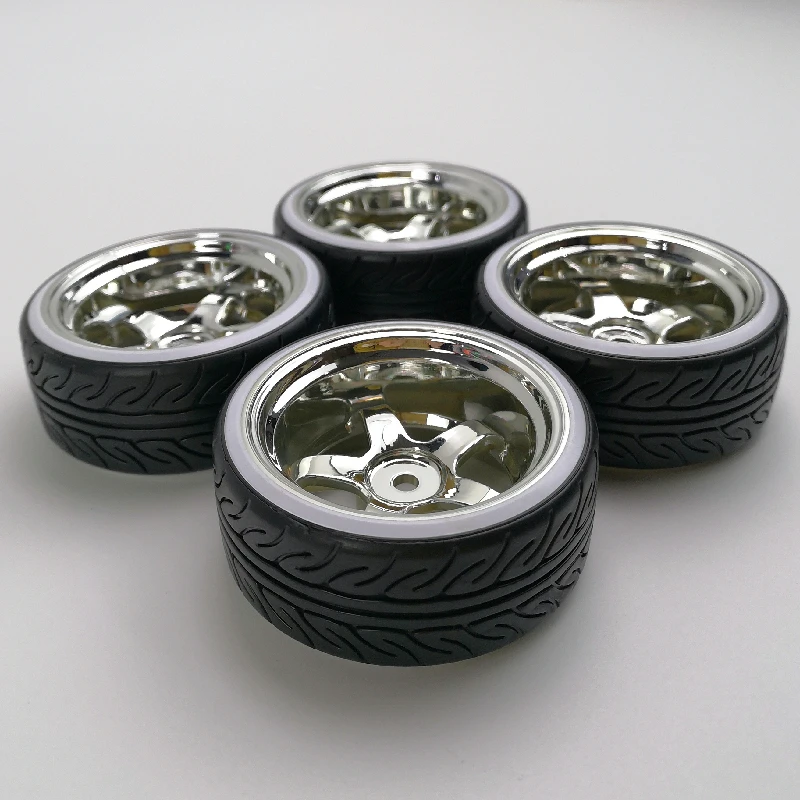 4pcs 6/9mm Offset 1/10 Scale Plastic Wheel Rim with Hard Plastic Tires with Soft Insert RC Car Drift On Road Touring Model Hobby