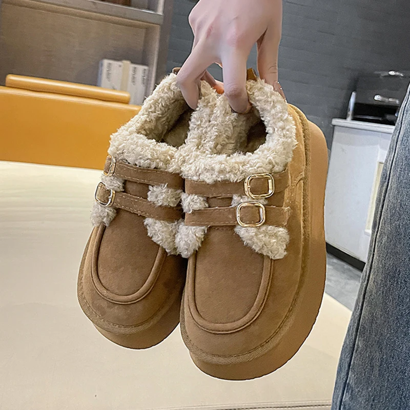 Winter Shoes Women Slip-on Loafers Fur Clogs Platform Retro Slip On New Creepers Snow Boots Retro Woman Shoes Clogs Platform Sli