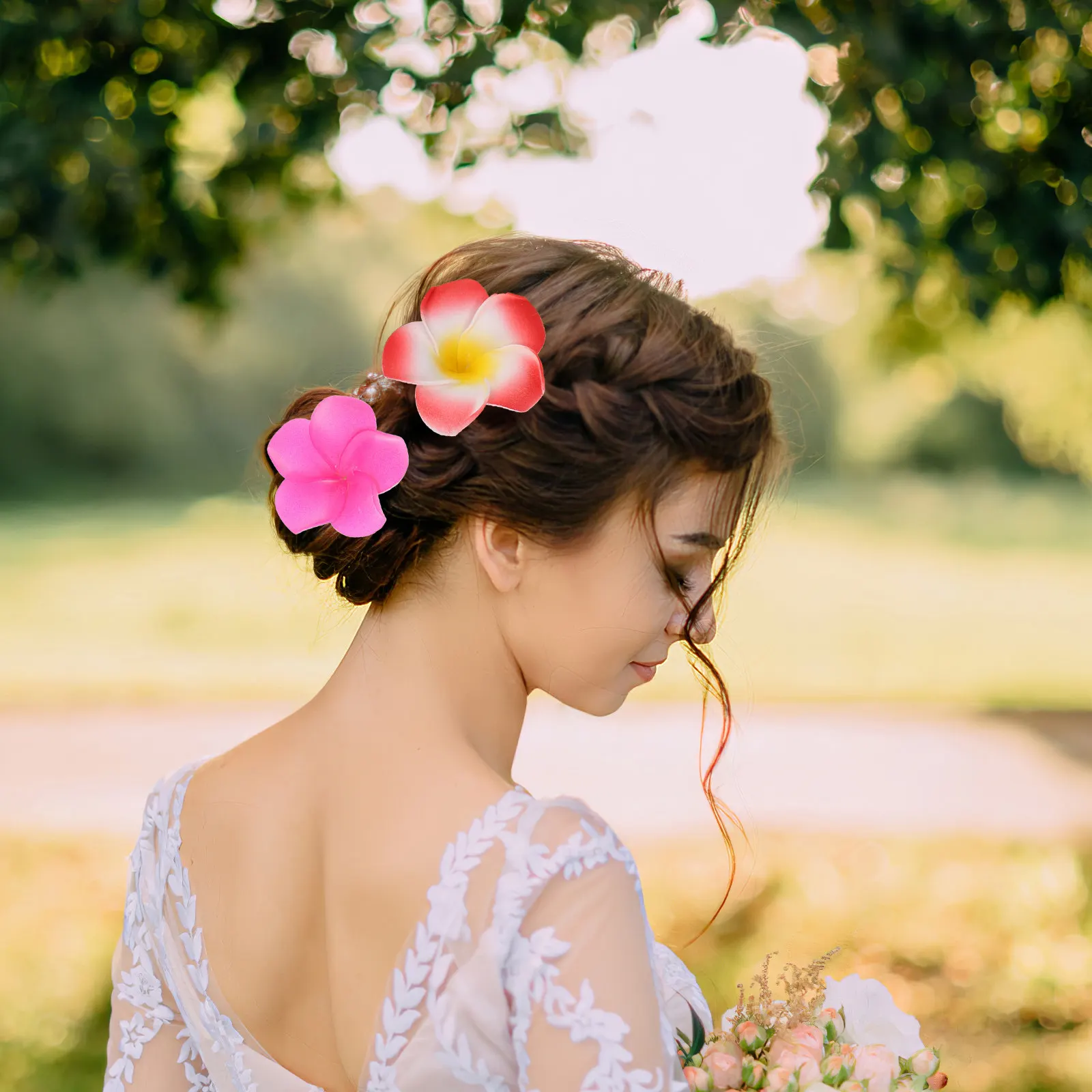 

2.4 Inch 24Pcs FRCOLOR Plumeria Flower Hair Clips Hawaiian Style Wedding Beach Party Decorations 12 Colors