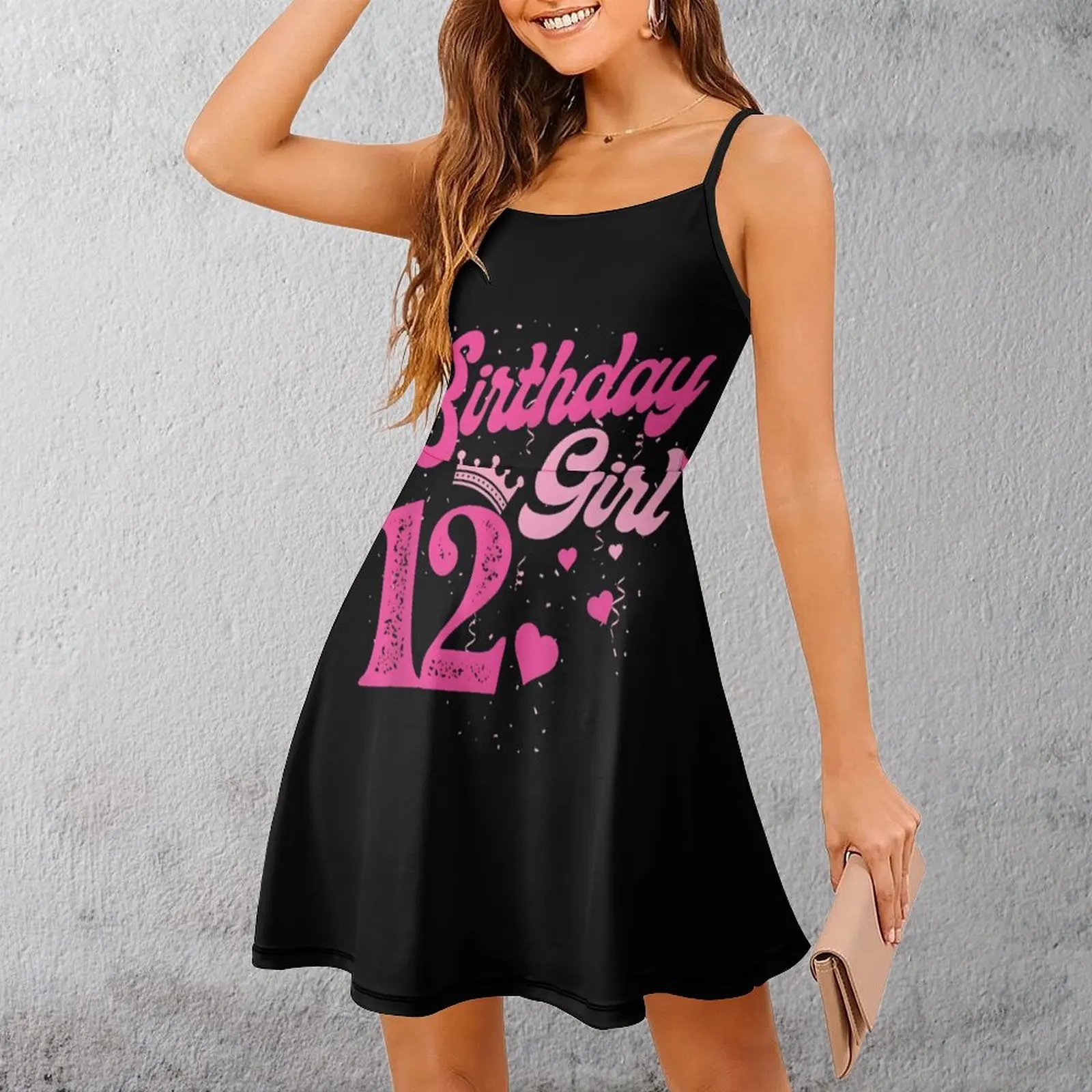 

Женское платье на бретельках с розовым блеском для именинницы 12, повседневная экзотическая женская одежда с графическим рисунком, повседневное коктейльное платье на подтяжках