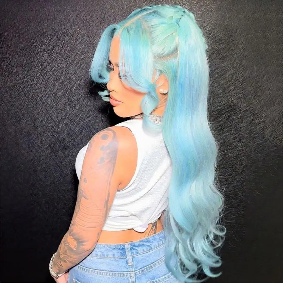 

13x4 HD Human Hair Wigs Ombre Blue Colored Body Wave Lace Front Wig For Women Brazilian Virgin Hair Wigs Pre Plucked