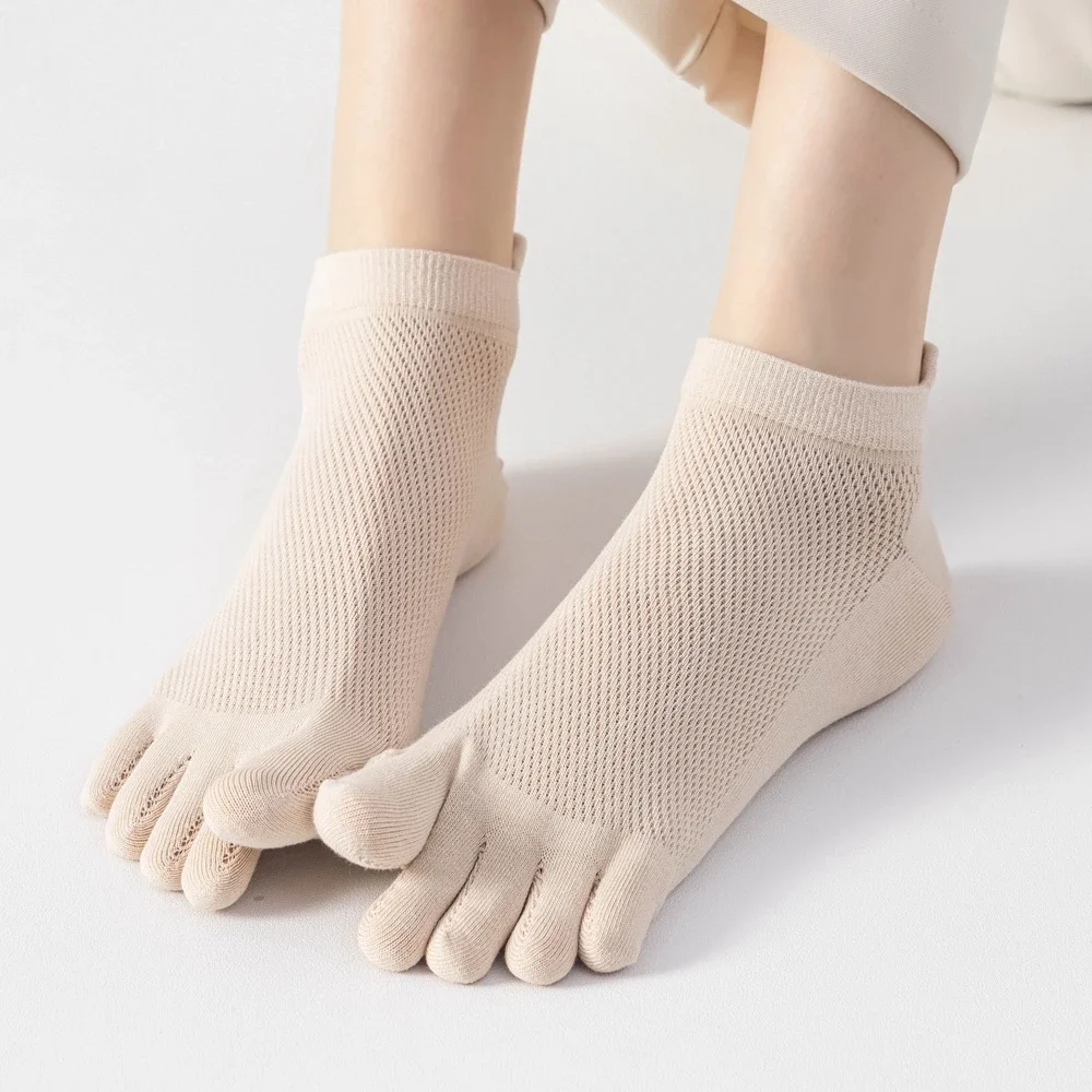 5 Pairs Women Five Finger Socks Summer Mesh Ankle Socks High Quality Cotton Low Cut Toe Socks Sports Cute