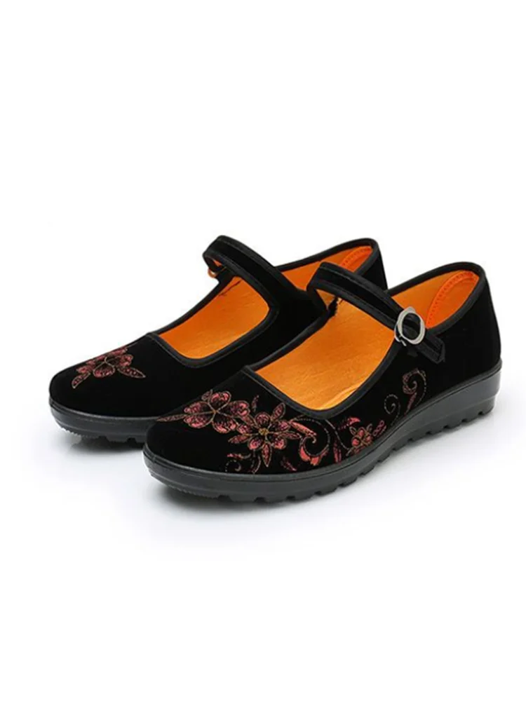 Women Fashion Round Toe Light Weight Floral Embroidery Hotel Work Shoes Lady Casual Dance Flat Shoes Zapatos De Mujer A103