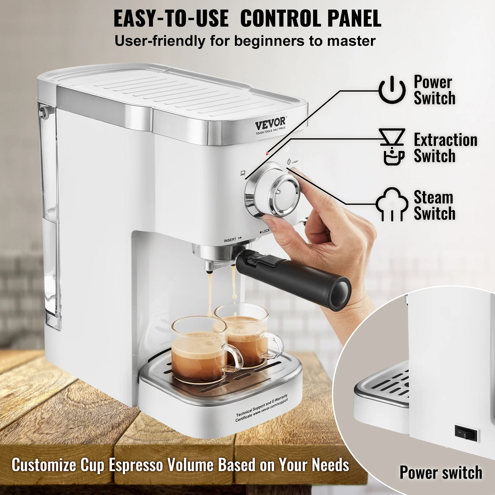 VEVOR-cafetera Espresso semiautomática con Espumador de leche, máquina profesional para capuchino, 15bar