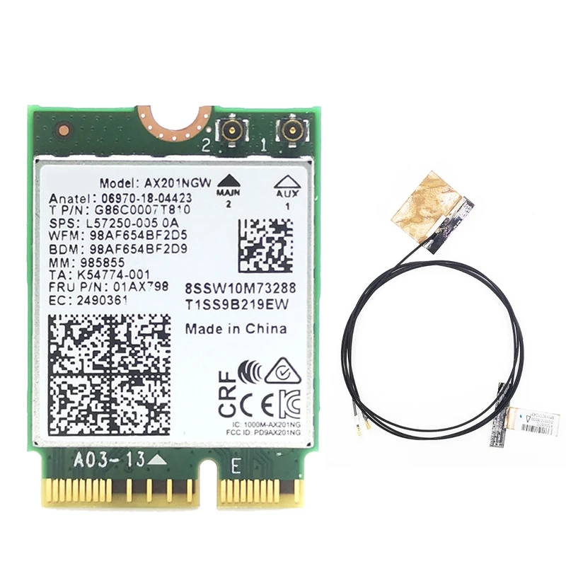 

AX201 AX201NGW Wifi Card With 2Xantenna M.2 Cnvio2 2.4 Ghz/5Ghz Wifi Card Antenna Accessories