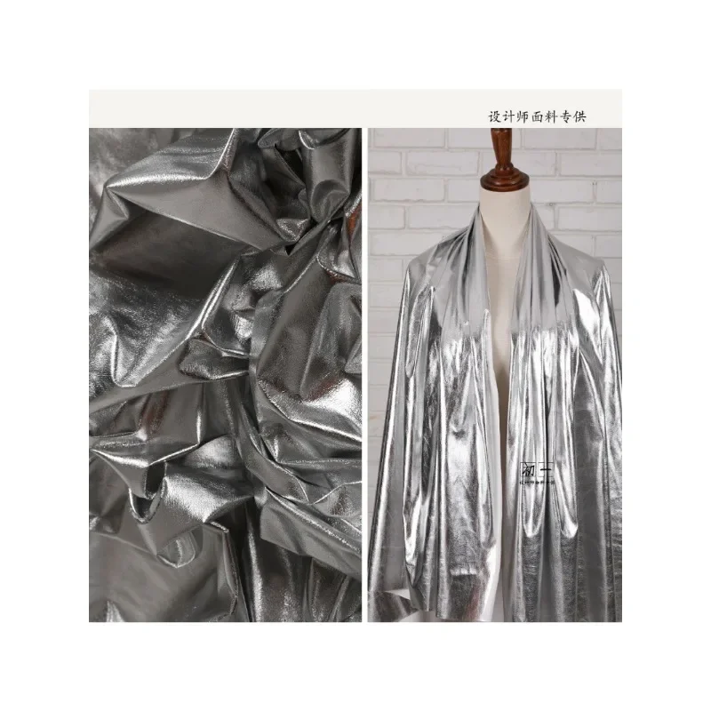 Mirror Coating/shiny Silver Bulletless Shirt PU Artificial Soft Leather Light Sensitive Thin Base Coat Clothing Designer Fabric