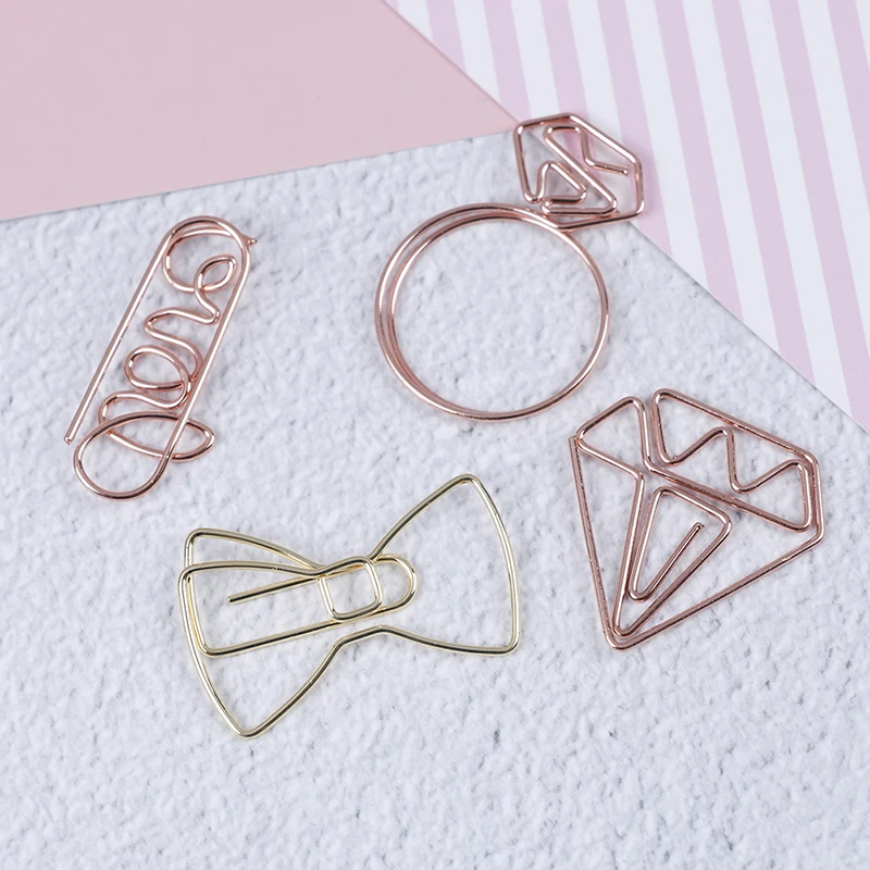 Cartoon Rose Gold Paper Clip Metal Bookmark Memo Clip School Office Supplies Practical Stationery Student Supplies Cute Design