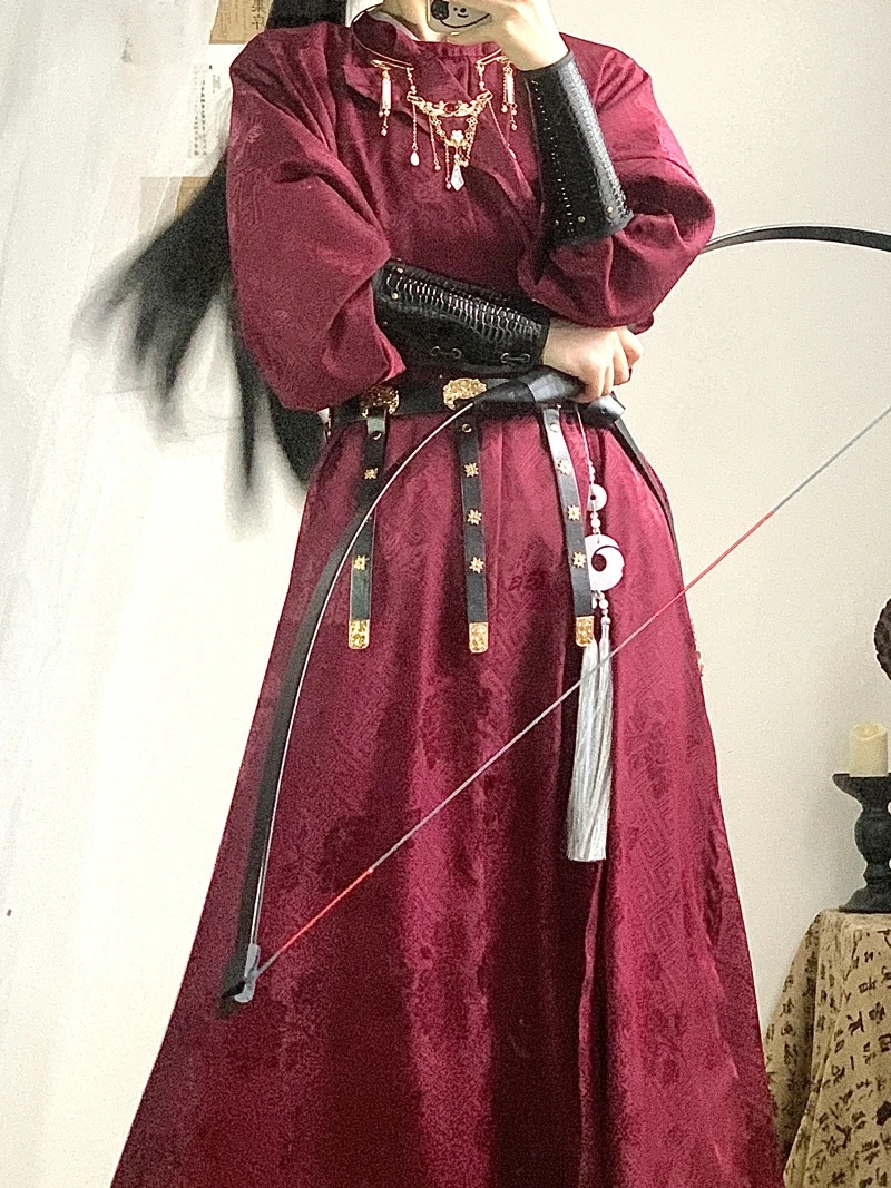

Original Design Hanfu Red Tang Sle round Ne Robe een Missing Hip Robe Summer New Model ex Loose Fit Long Sve