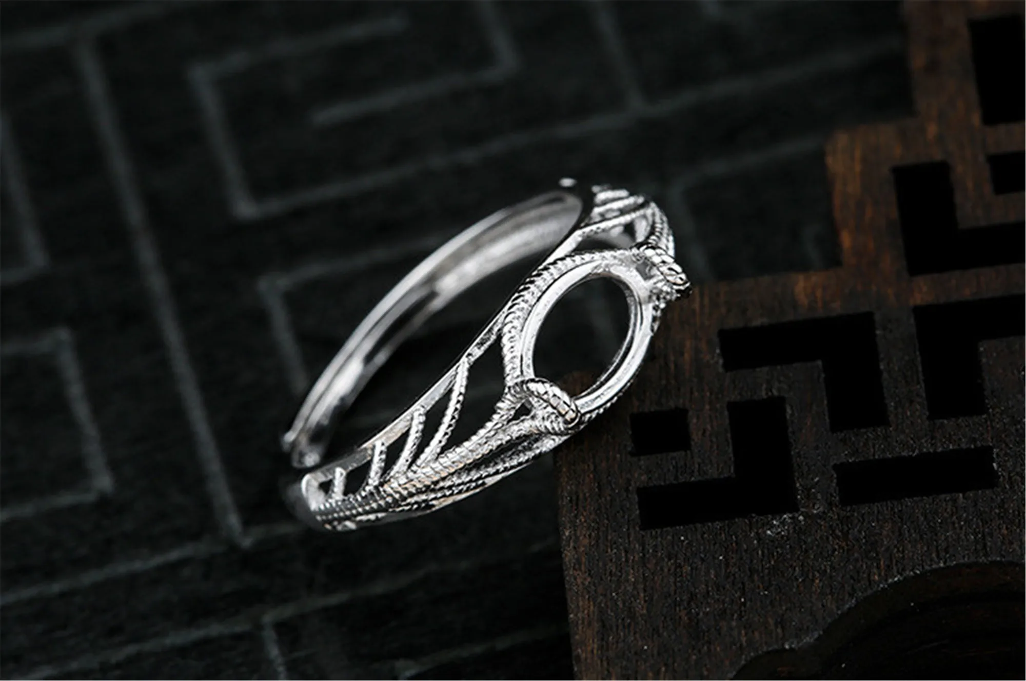 Ring Blank (3x5mm/4x6mm/5x7mm/6x8mm/7x9mm/9x11mm/10x12mm/10x14mm Oval Blank) Adjustable 925 Silver Filigree Ring Base