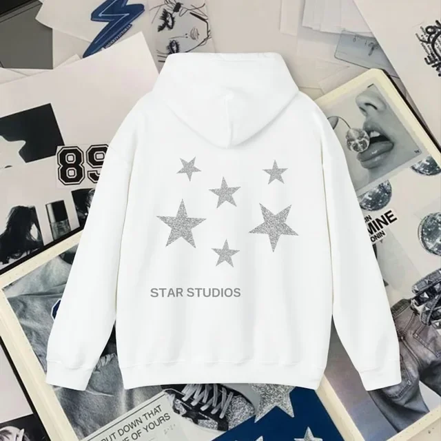 Y2K Hoodies Women Harajuku Hip Hop Letter Star Graphic Printed Loose Sweatshirt Punk Rock Gothic Clothes Top Streetwear Hooded