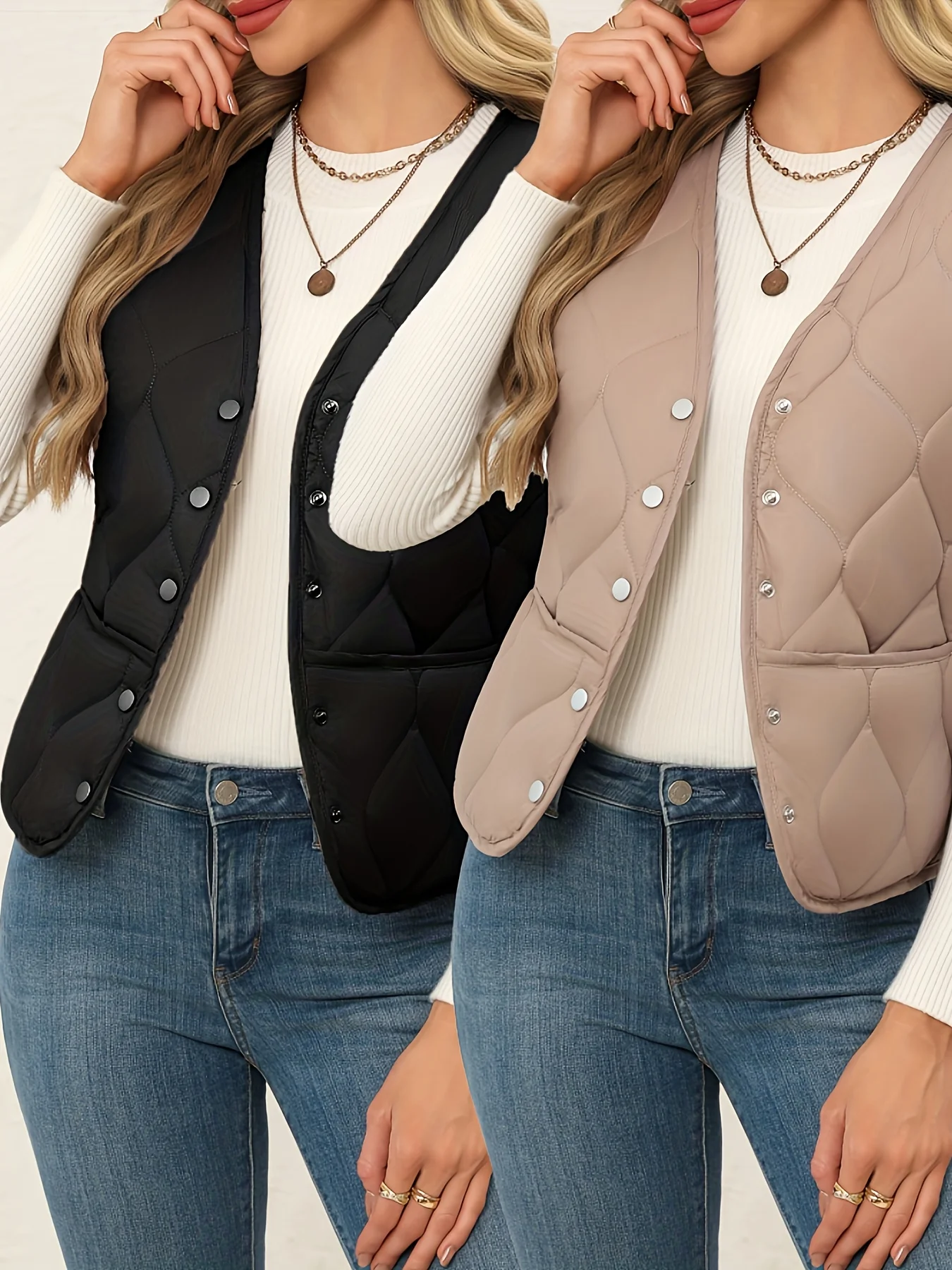 Women's Winter Thickened Warm Lining Vest Set Two-Piece Jacket for Cold Weather Comfort And Style
