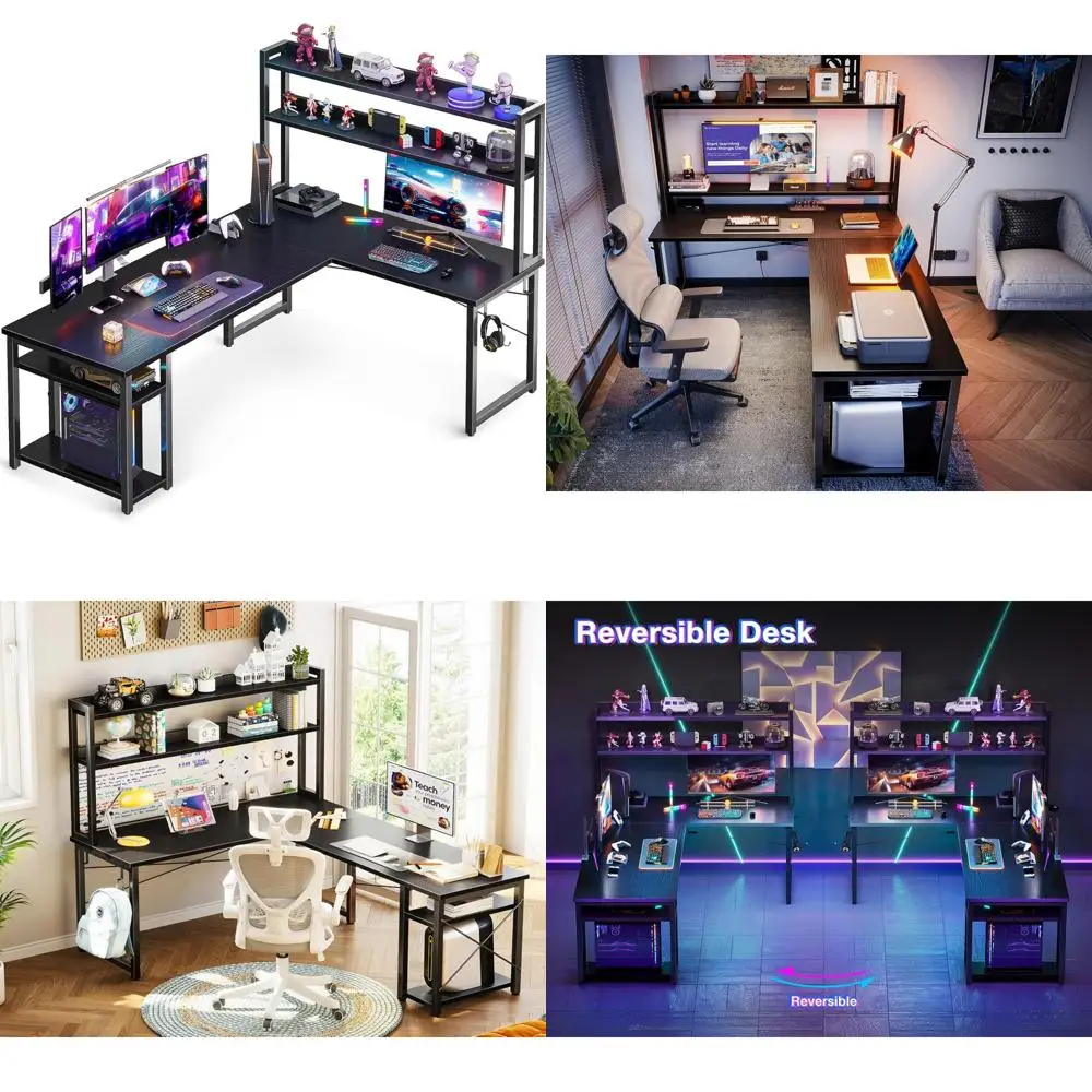 

L-Shaped Gaming Desk with Storage and Hutch, 66-inch Corner Desk for Home Office with Headrest