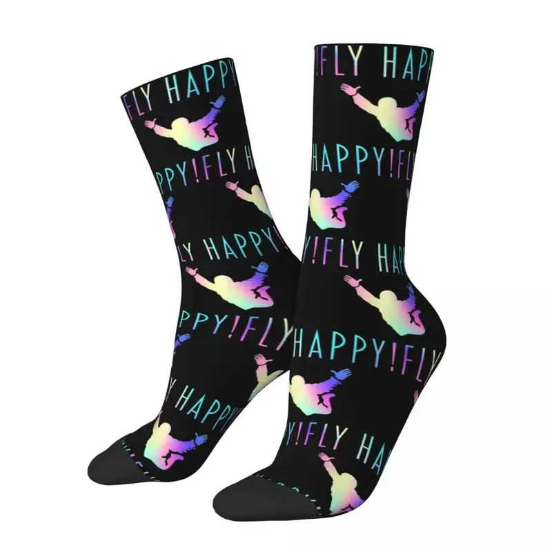 Y2K Skydive Fly Happy Colorful Skydiving Merch Men Women Cozy Skydiver Parachuting Sport Middle Length Socks Super Soft Gifts