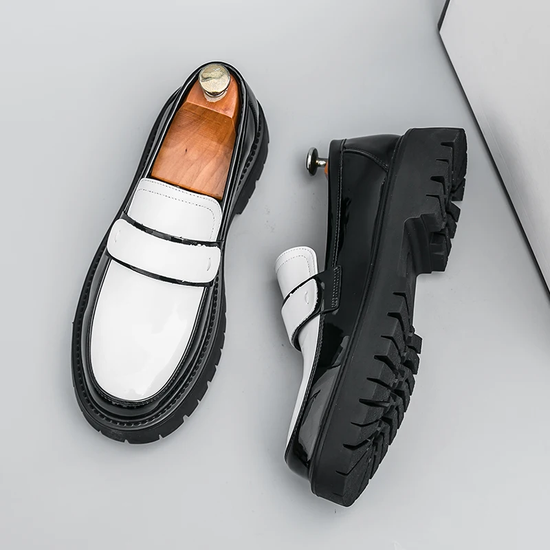 

Trendy Designer Style Comfortable Shoes Luxury Brand Low Heeled White Loafers Leather Leisure Fashionable Nightclub Music Shoes