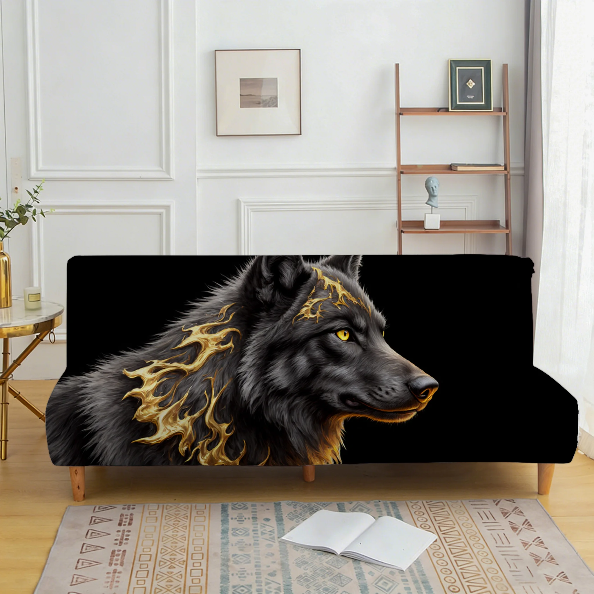 

All-inclusive elastic sofa bed cover, flame pattern wolf print sofa cover, easy installation, machine washable