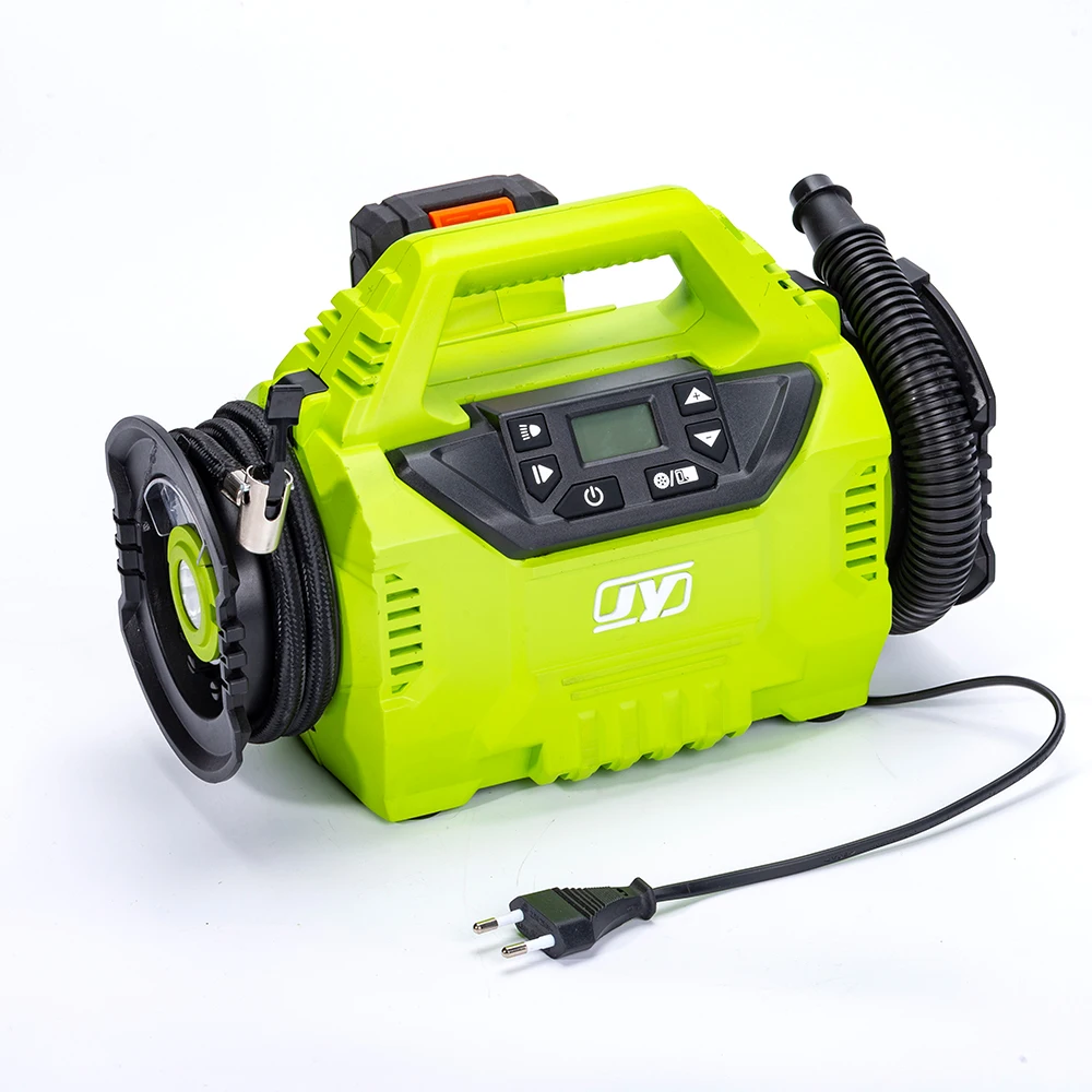 Electric Air Compressor Portable Tire Inflator 3 power supply 12V DC/110V AC /18V battery with Digital Pressure Gauge