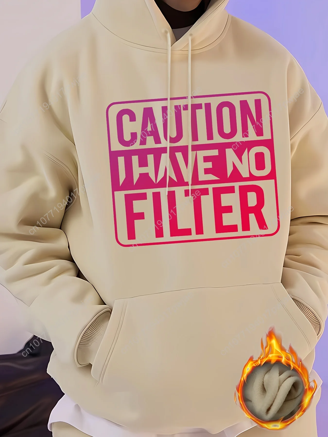 Attenzione Nessun stampa filtro, felpa con cappuccio a maniche lunghe con coulisse da uomo con tasca a marsupio, pullover casual da uomo