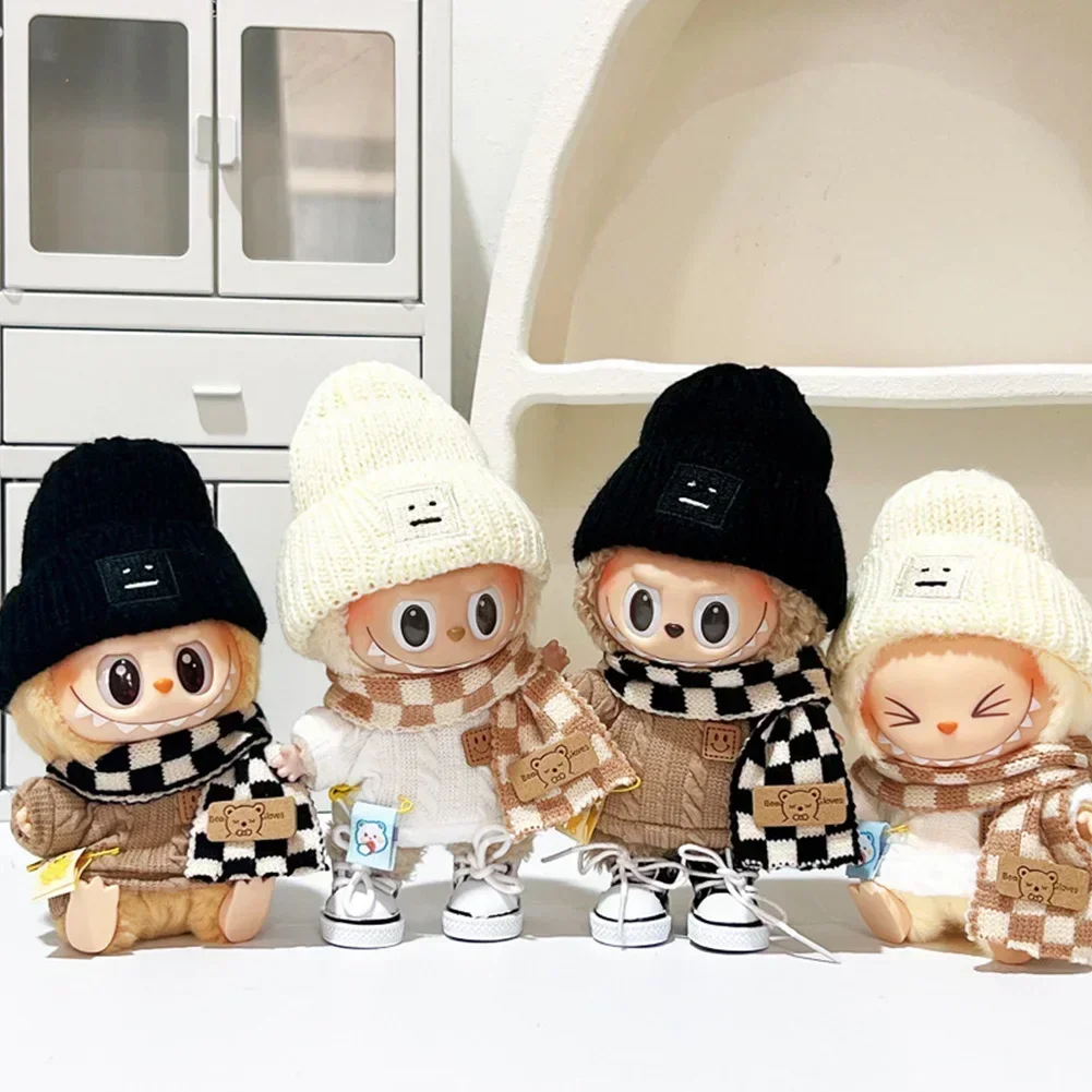 17cm Mini Plush Doll Clothes Outfit Accessories for Korea Kpop Exo Labubu Idol V1 V2 Sweater Overalls Scarf Set Clothing Gift