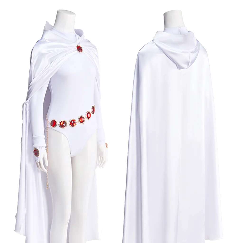 

Женский костюм для косплея ворона, белое боди с накидкой на талии и цепочкой, полный комплект, наряды ворона на Хэллоуин, Рождественскую вечеринку