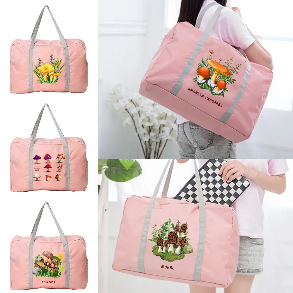 Mushroom Series Print Travel Bag Water Proof Luggage Large Capacity Shoulder Pack Nylon Trend Handbag Casual Foldable Tote Packs