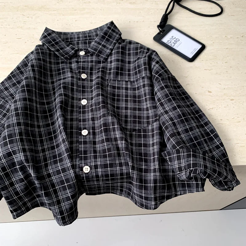 Children's Tie Dye Plaid Thin Cut with Frayed Edges and Broken Letters Shirt for Spring and Summer 2025 Children's Clothing