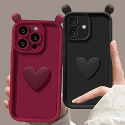 3D Cute Ears Love Heart Solid Color Silicone Phone Case for Google Pixel 9 8 7 Pro 5G Pixel 7A 8A 9 Pro XL Soft Shockproof Cover