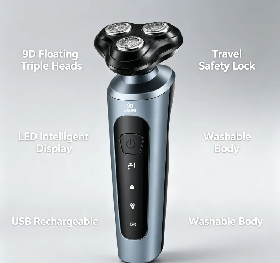 Waterproof Electric Shaver,HTMCK Wet & Dry Shaving, USB Charging, Portable for Travel, Business Trip & Daily Home Use