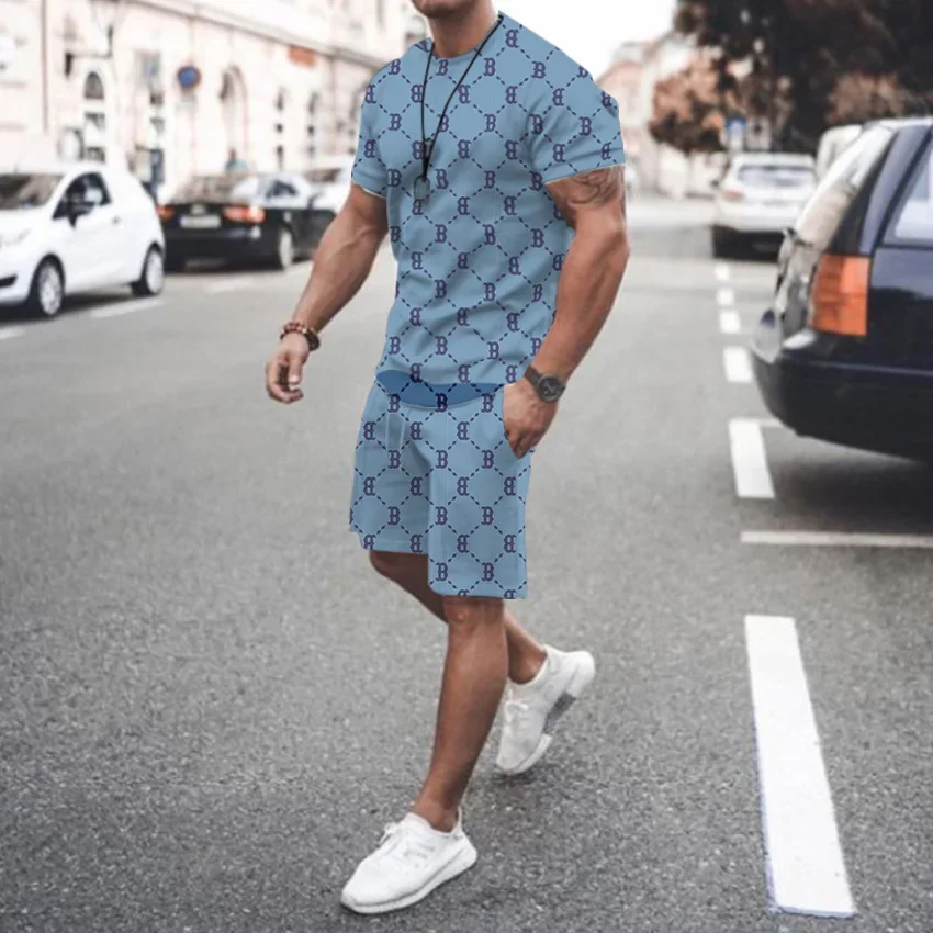 2024 Street Men\'s Daily Casual Fashion Loose Comfort Short Sleeve Outdoor Trend Sports Shorts Novelty Stripe Printing