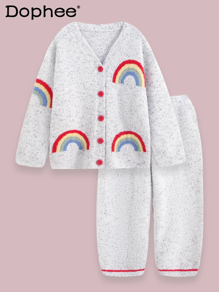 

2025 Winter New Warm Thin Velvet Pajamas Sweet Cute Girl Coral Fleece Casual Japanese Style Wearable Homewear