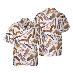 Barber Tools Pattern Hawaiian Shirt For Men Colorful 3D Print Blouses Fashion Profession Short Sleeve Shirts Button Lapel Tops