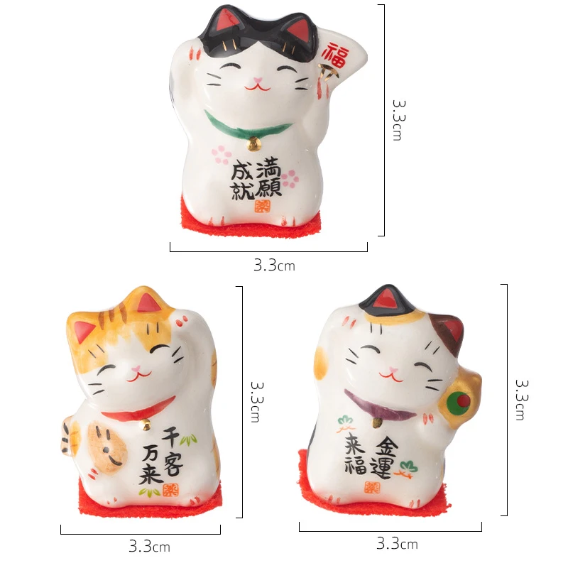 Pack of 3 Pieces Mini Ceramic Lucky Fortune Cat, Desktop Car Decoration Figurines Cute Kitten Maneki Neko Ornament 1.3 Inch Tall