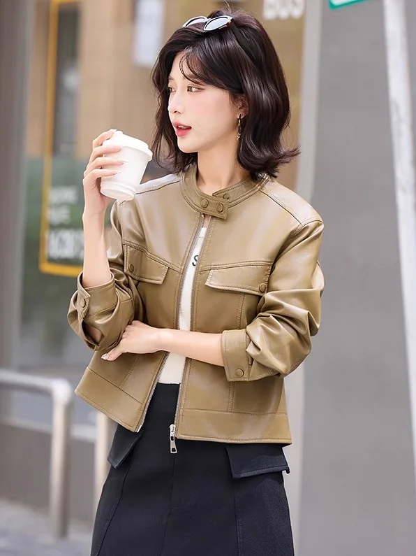 ファイオナブル オルト 本革ジャケット レディース 春秋新作 スリーハイフェン シープスキンコート ジッパー開閉 通勤 スリーハイフェン