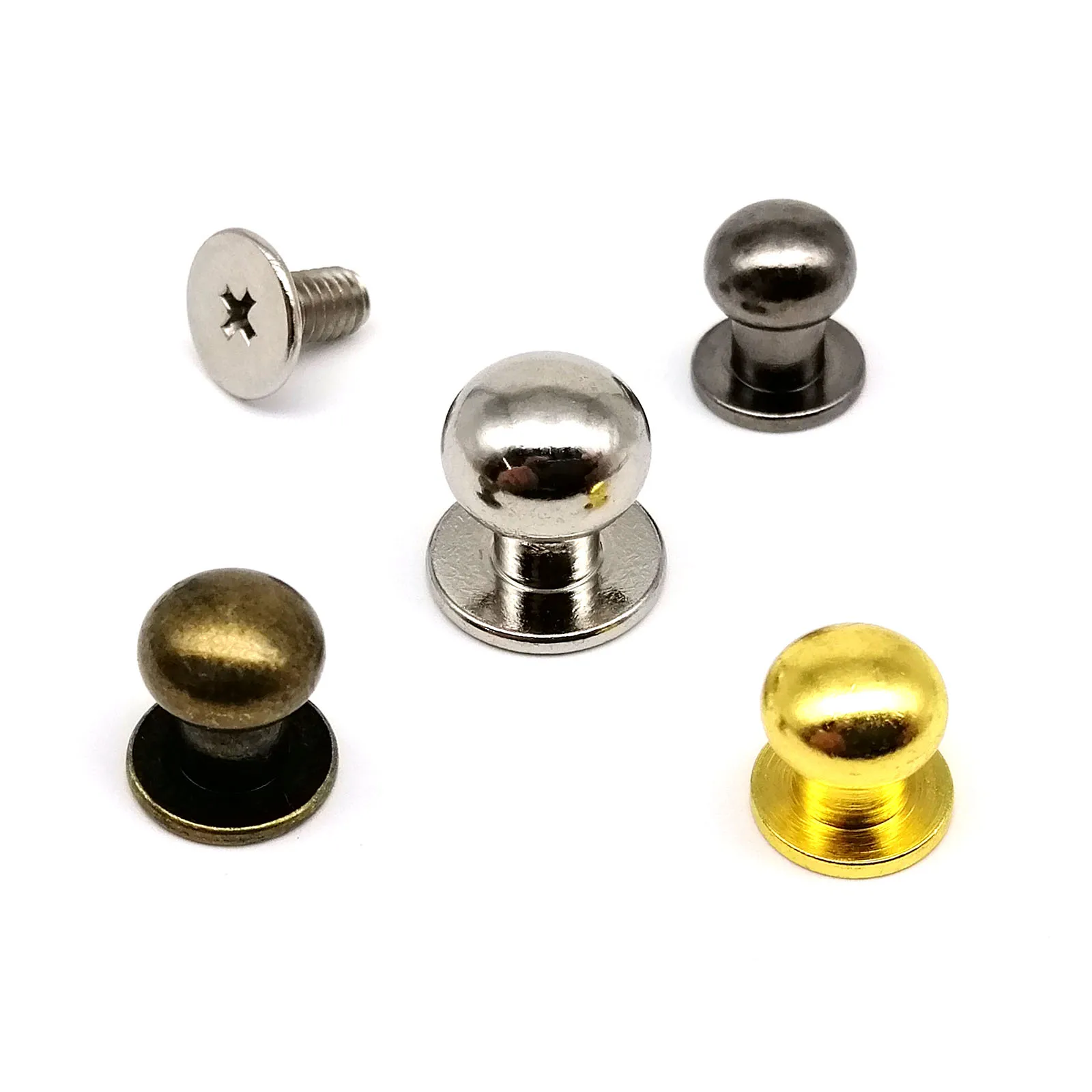 20 stücke 5-10mm Solide Messing Kupfer Runde Kugelkopf Chicago Schraube Zurück Post Nippel Stud Nagel niet Für Leder Tasche Geldbörse Gürtel Reparatur – Detail 18