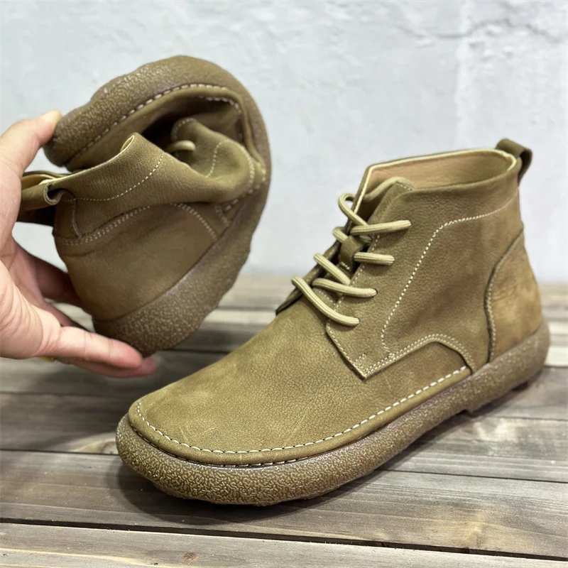 

Men's High-Top Boots Thi Bot Wear-Resistant Top Layer Cowhide Soft Leather Bot Casual Sle Breathable