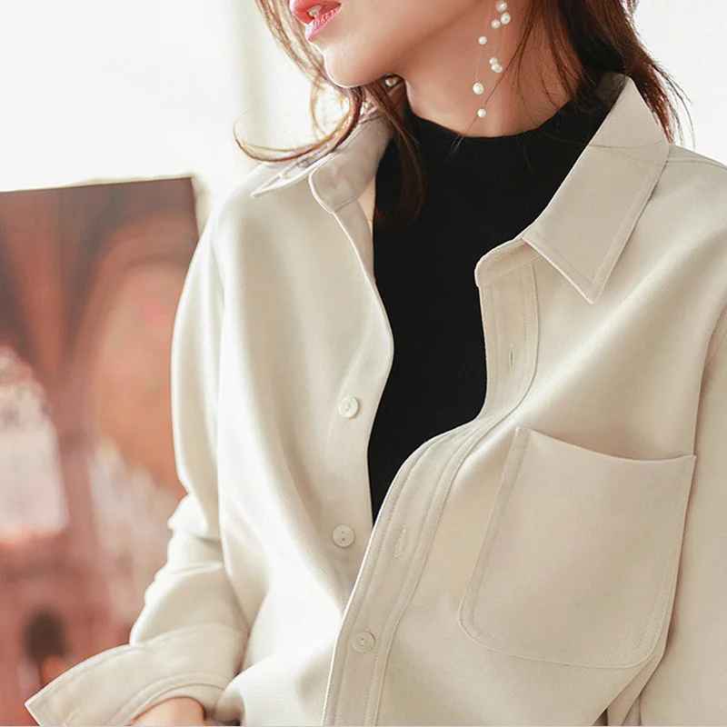 

MRMT 2024 Brand New Women's Thick Brushed Shirt Versatile Stacking Long-Sleeved French Blouse Bottoming Shirt Jacket