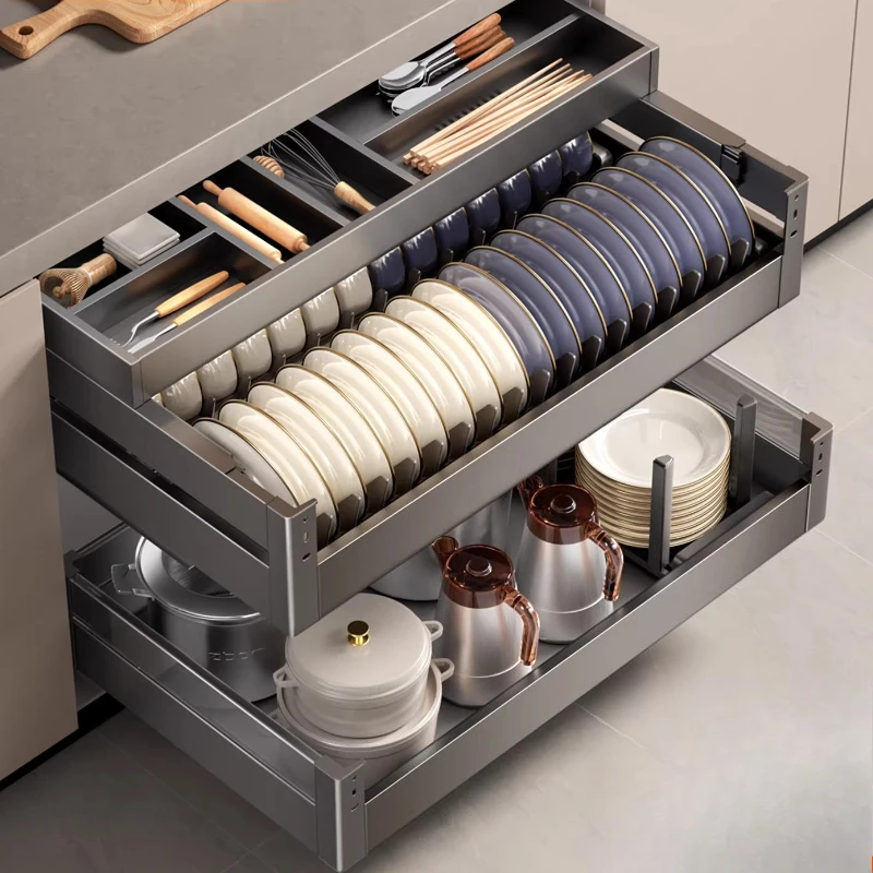 

Stainless Steel Three-layer Drawer Seasoning Dish Rack Storage Basket