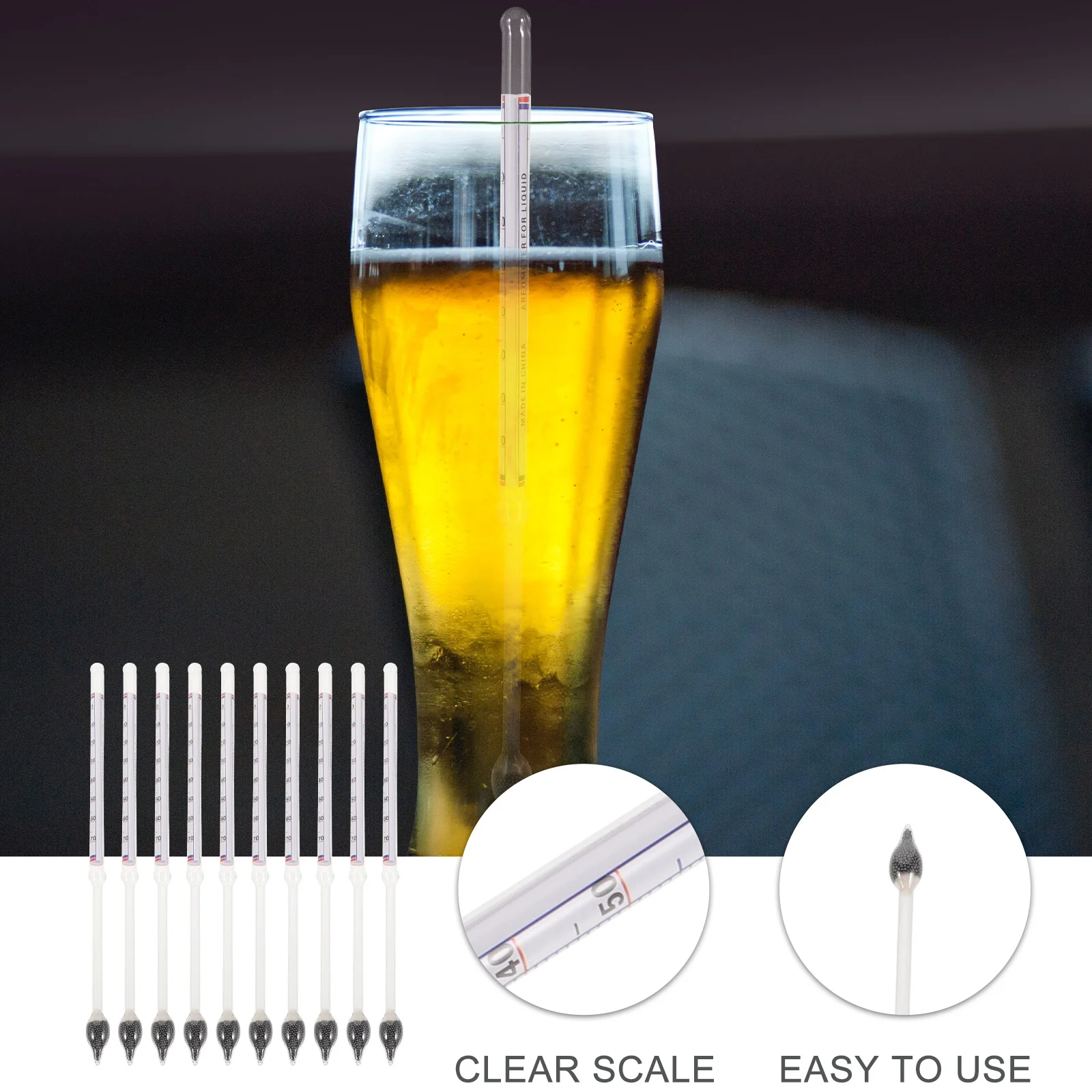 

10Pcs Alcohol Hydrometer Glass Measuring Tool for Brewing Wine Spirits Liquids Accurate Density Scale Gauge Alcohol Hydrometers