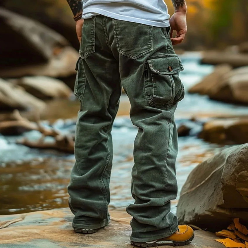 Cord-Cargohose, weite, lockere Retro-Hose, Mehrzweck-Arbeitskleidung mit mehreren Taschen, lässige Streetwear-Hose mit geradem Bein