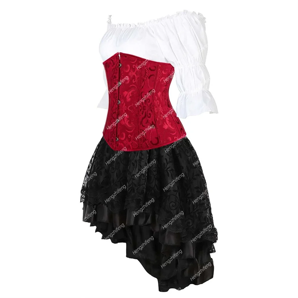 مشد للفستان وبلوزة 3 قطعة مجموعة خمر سخرية بوستير Underbust حجم كبير أزياء حفلات التخرج ملابس القرون الوسطى #2