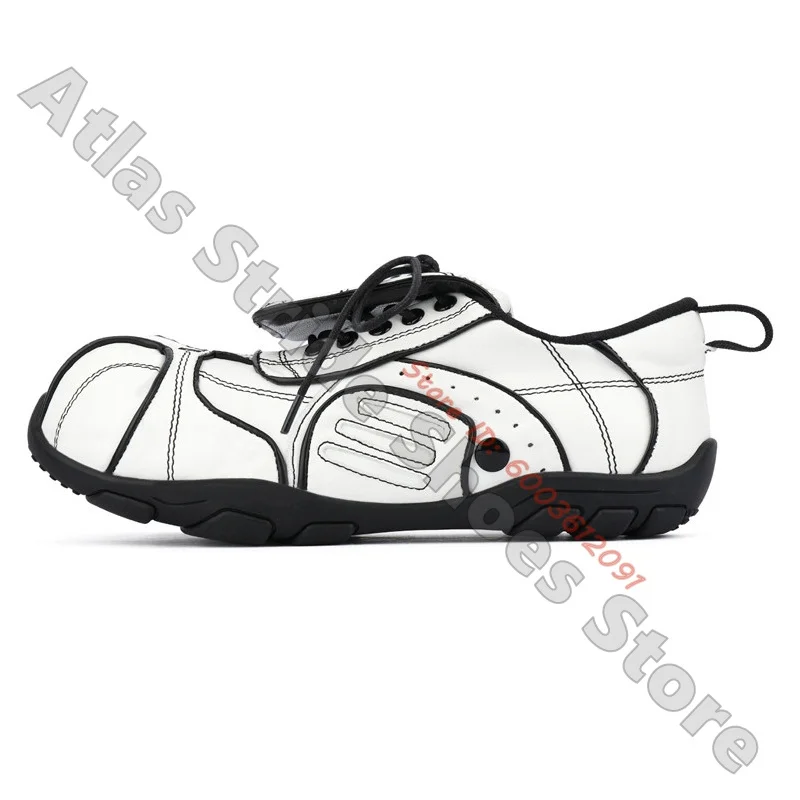 White Black Contrast Stitch Barefoot Outdoor Trainers Wide Toe Box Flip Lace Up Non-Slip Rubber Y2K Minimal Street Unisex Shoes