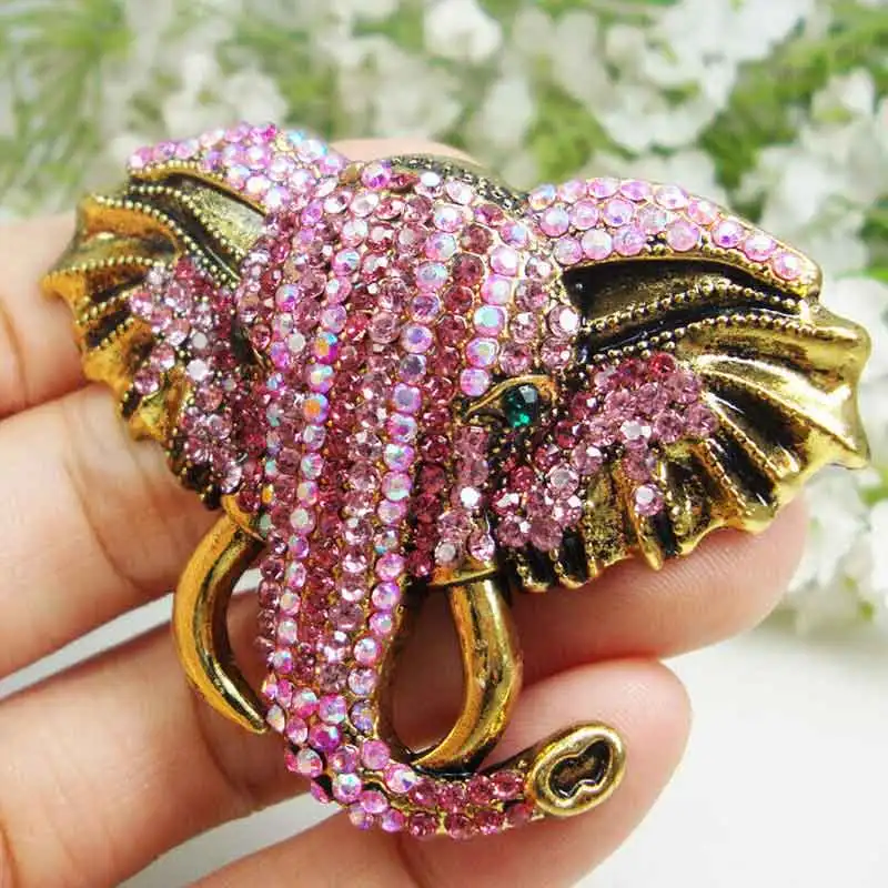 Pink Pretty Elephant Animal Woman's Pendant Brooch Pin Gift Rhinestone Crystal - Image 2