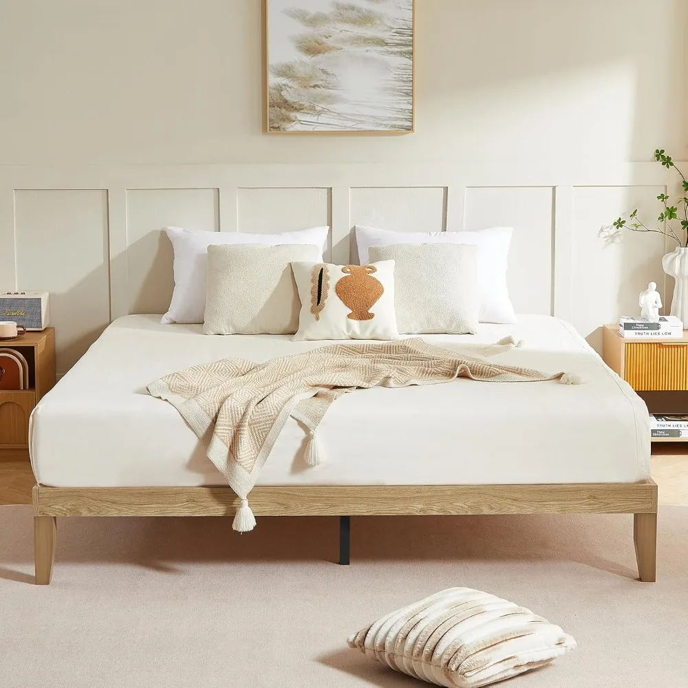 

King-size Wooden Platform Bed Frame, Supported By Solid Wood Slats, 12 Inches High, No Spring Mattress Required