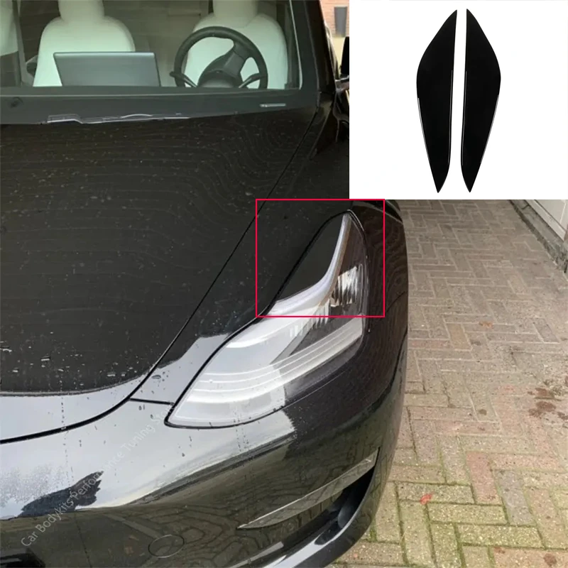 2Pcs For Tesla Model 3 2020-2023 Headlight Evil Eyebrows Eyelids 3D Sticker Bodykits Trim Car accessories